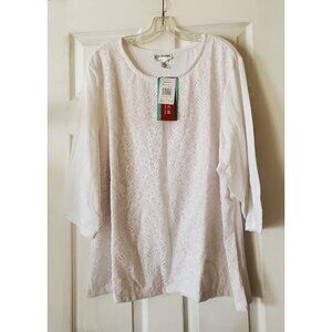 CATHY DANIELS WOMAN WHITE LINED EYELET LACE STRETCH SHIRT BLOUSE TOP SIZE 3X NWT